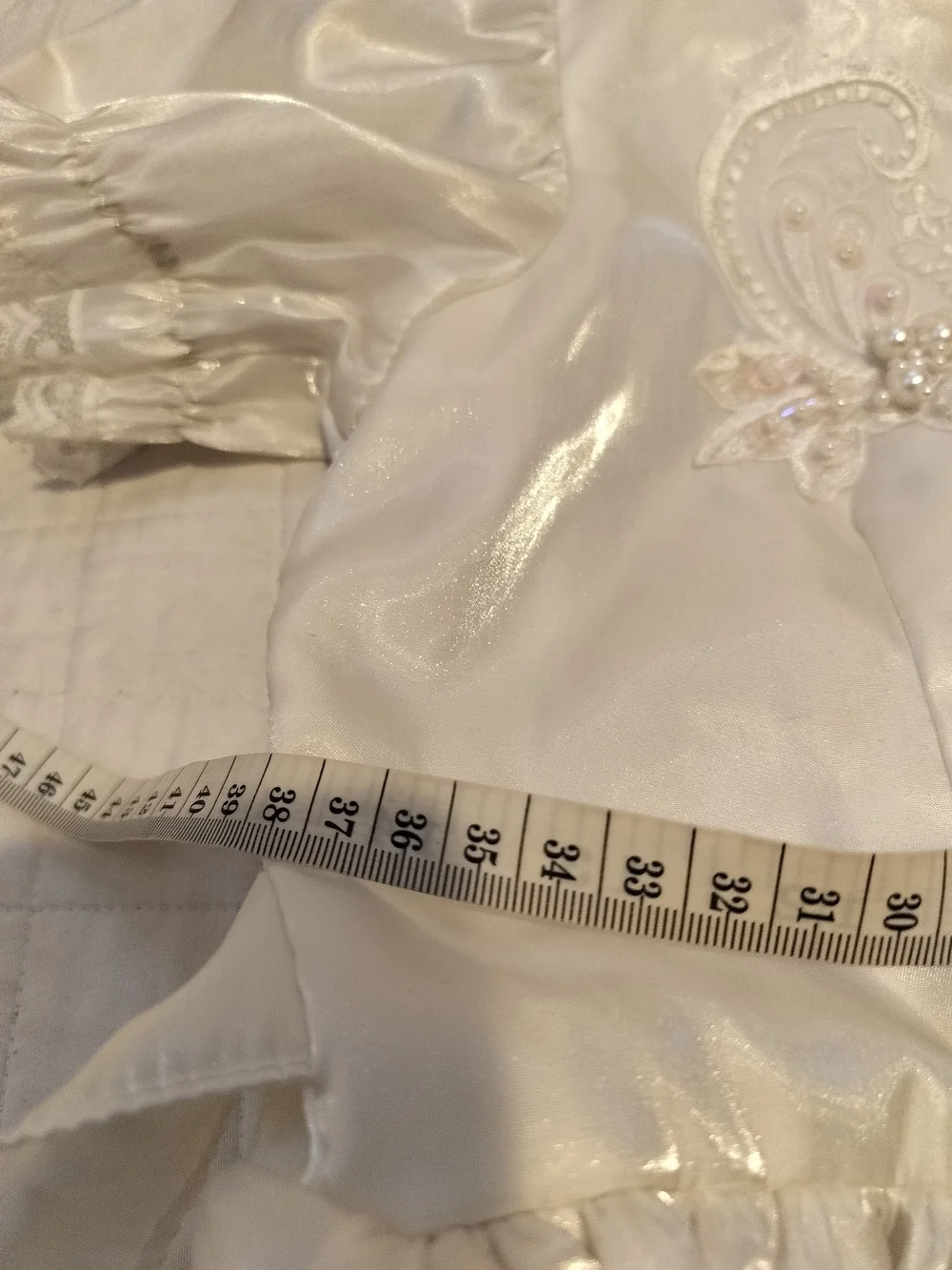 & Other Stories White Satin Lace Theater Dress with Puff Sleeves